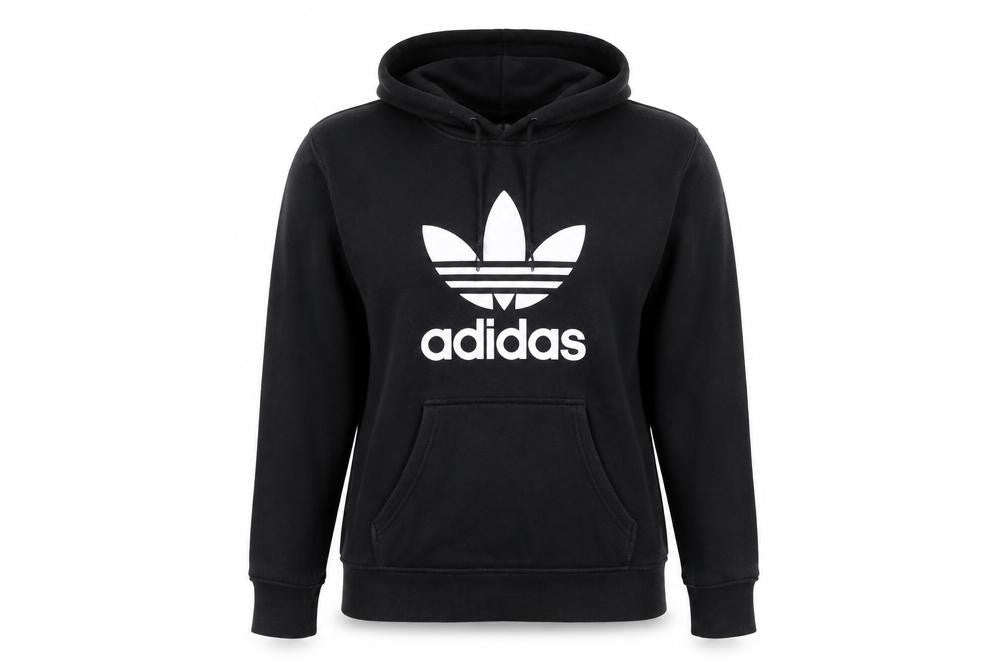 Adidas Womens Black UK 8 Pullover Hoodie Cotton Logo Hooded Sweatshirt