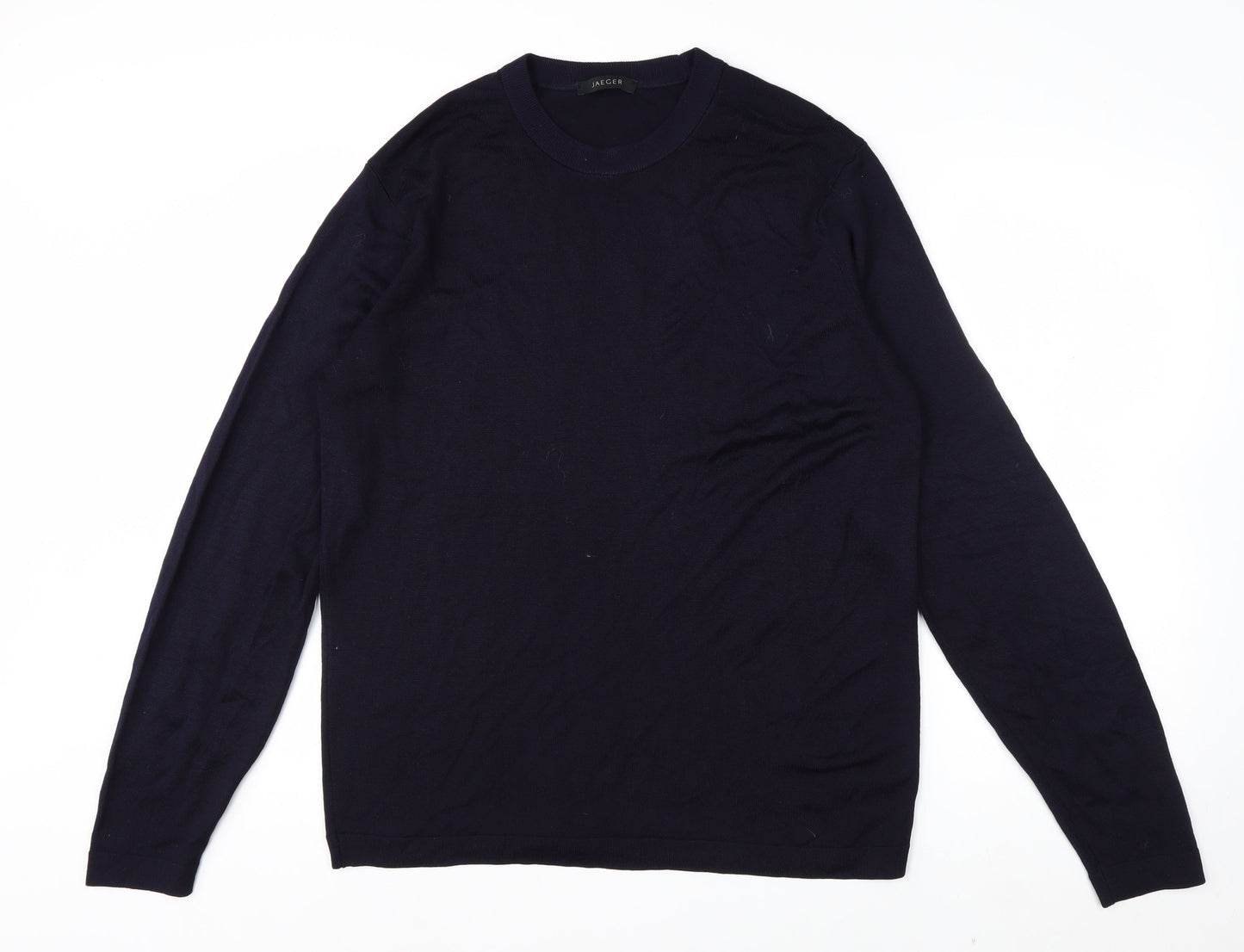 Jaeger Men's Blue Wool Crew Neck Pullover Jumper Size L