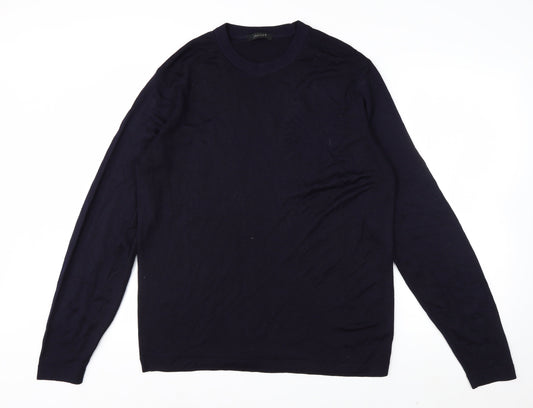 Jaeger Men's Blue Wool Crew Neck Pullover Jumper Size L