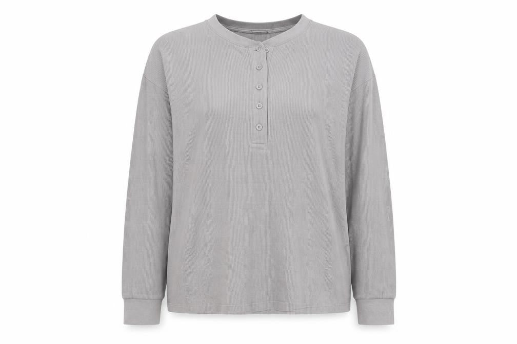 ASOS DESIGN Womens Grey Henley Long Sleeve Waffle Knit Jumper Medium