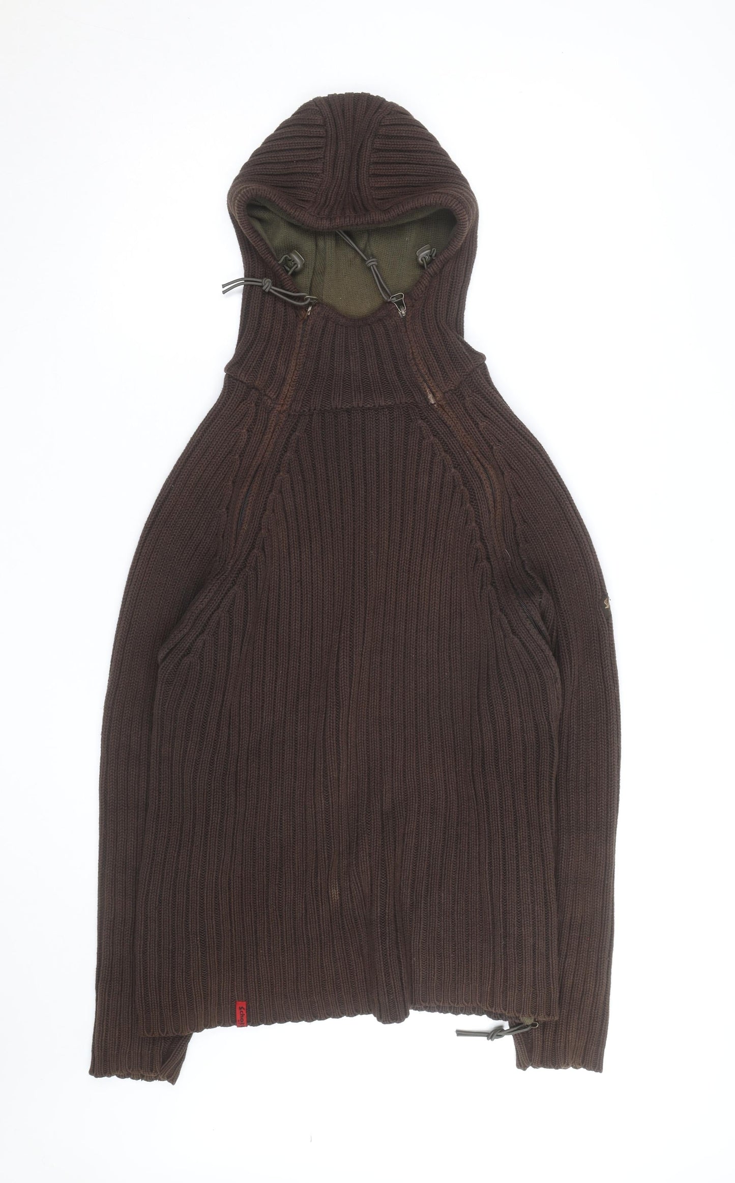 Schott Men’s Brown Knit Cotton Hooded Pullover Jumper L