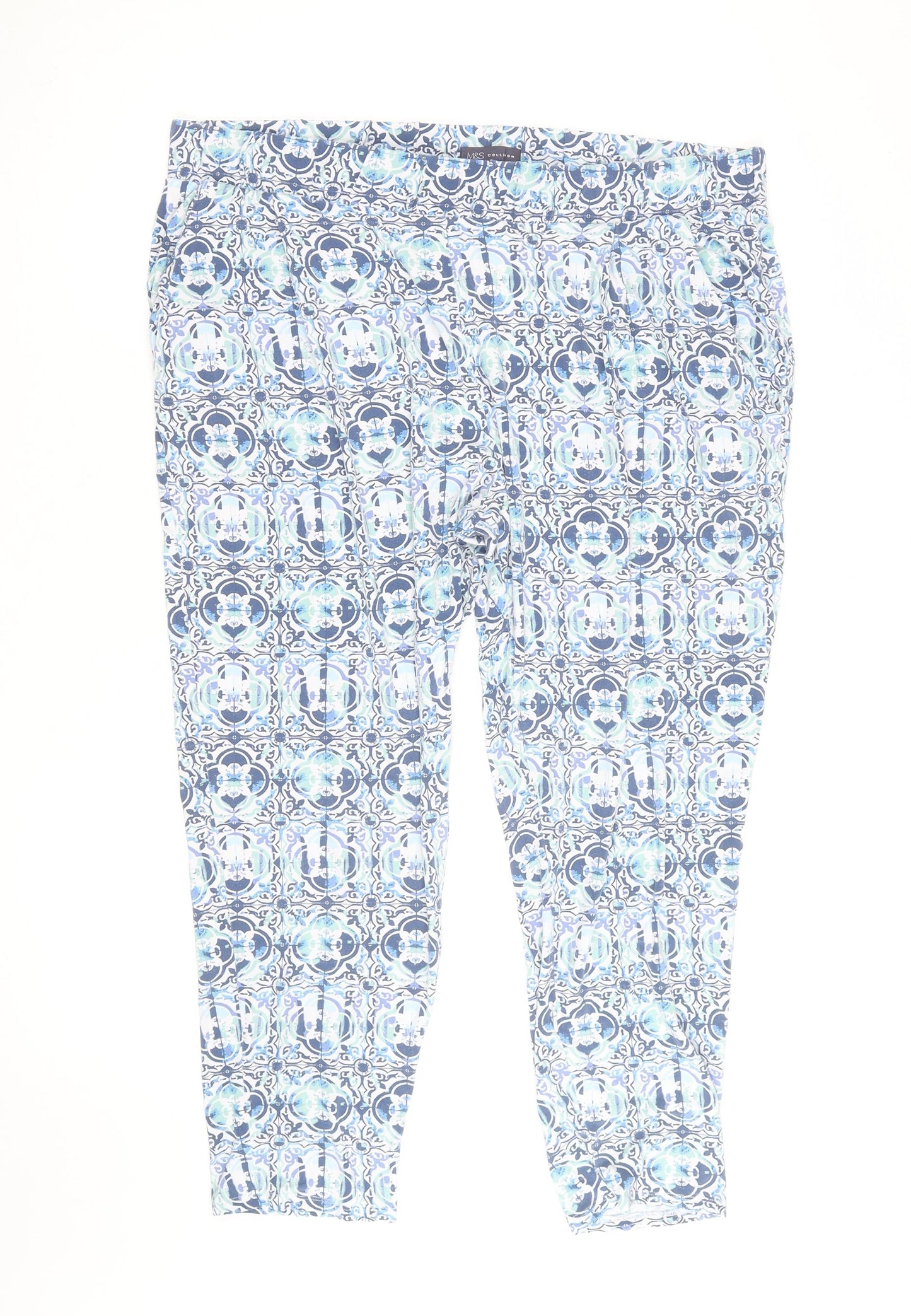 Marks and Spencer Women Blue Geometric Cropped Stretch Trousers Size 20