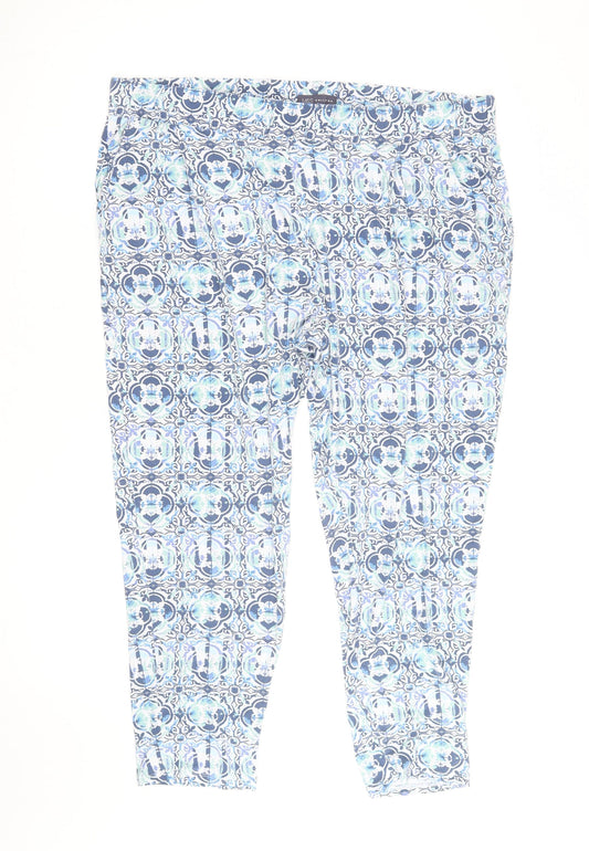 Marks and Spencer Women Blue Geometric Cropped Stretch Trousers Size 20