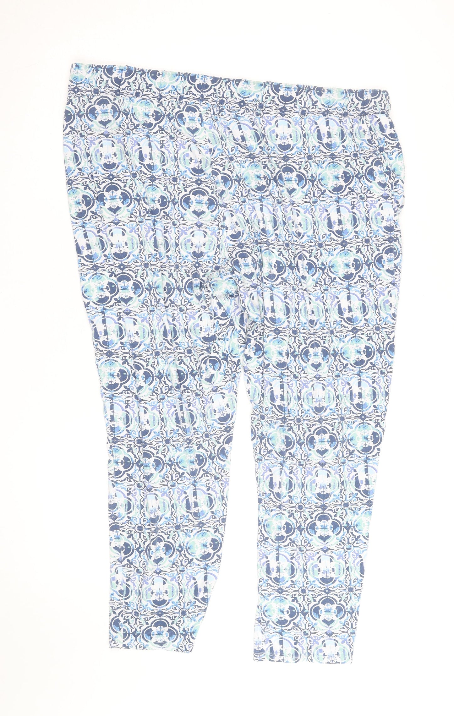 Marks and Spencer Women Blue Geometric Cropped Stretch Trousers Size 20