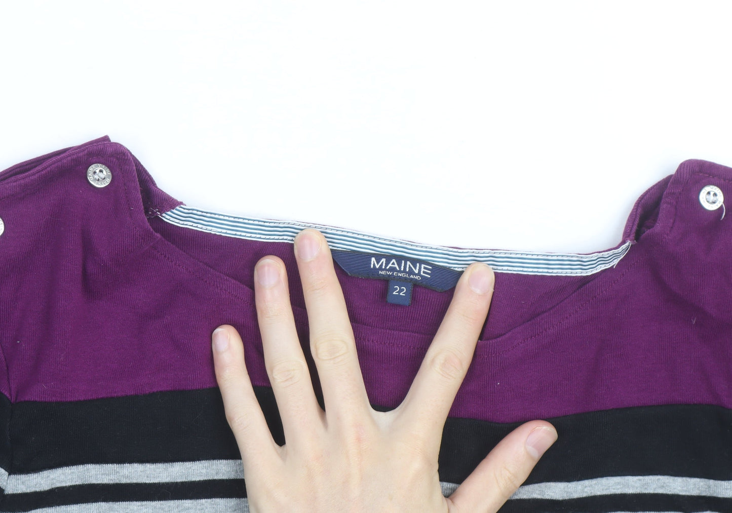 Maine New England Women's Multicoloured Striped 3/4 Sleeve Cotton T-Shirt Size 22