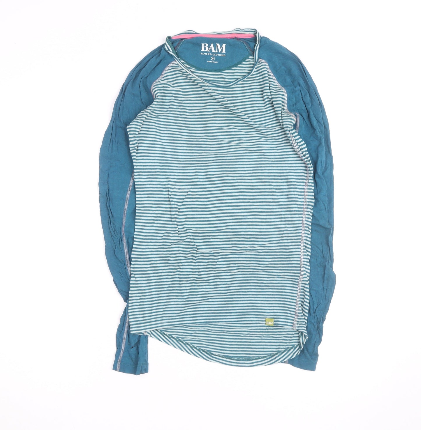BAM Womens Blue Striped Bamboo Long Sleeve T-Shirt Size 8