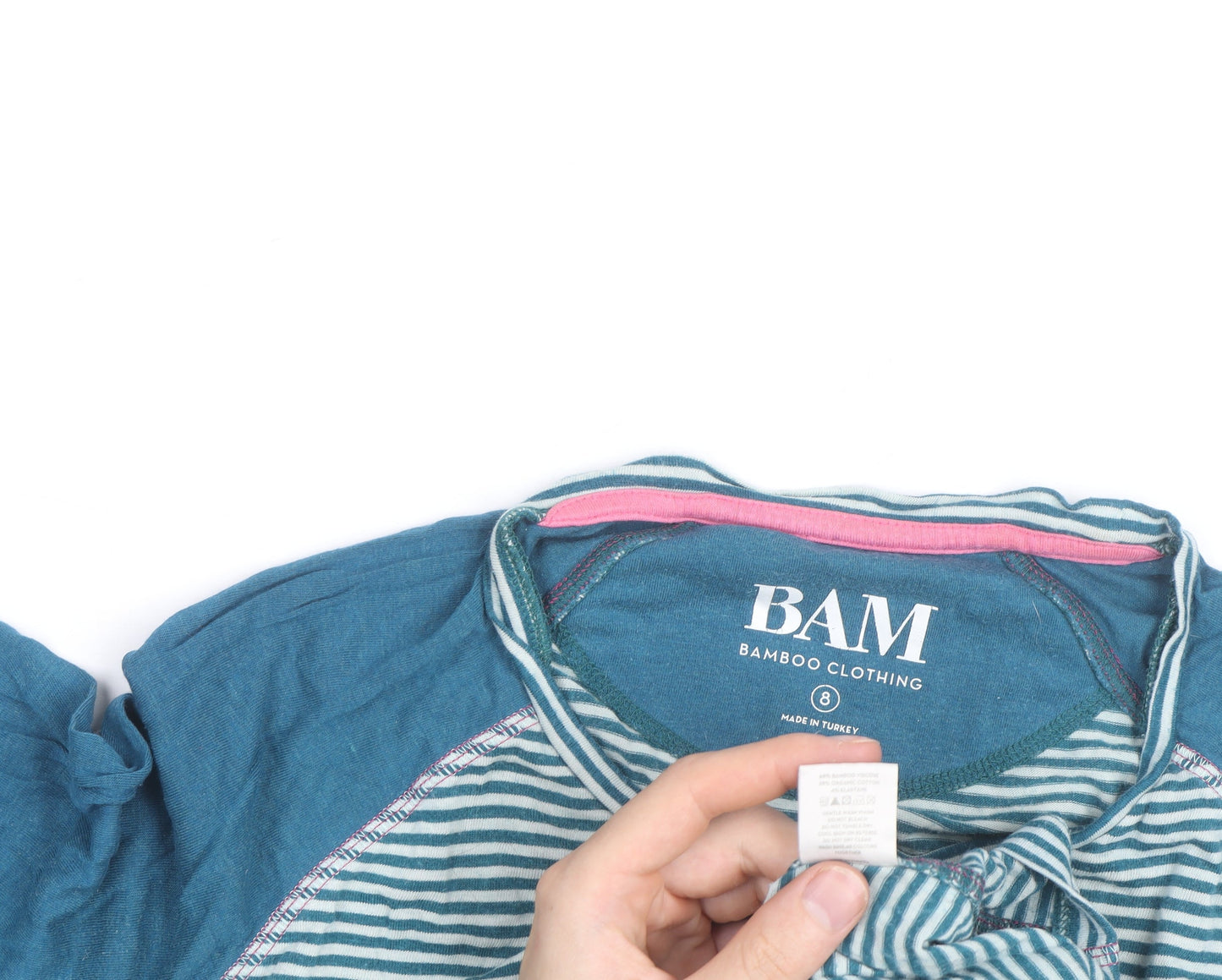 BAM Womens Blue Striped Bamboo Long Sleeve T-Shirt Size 8