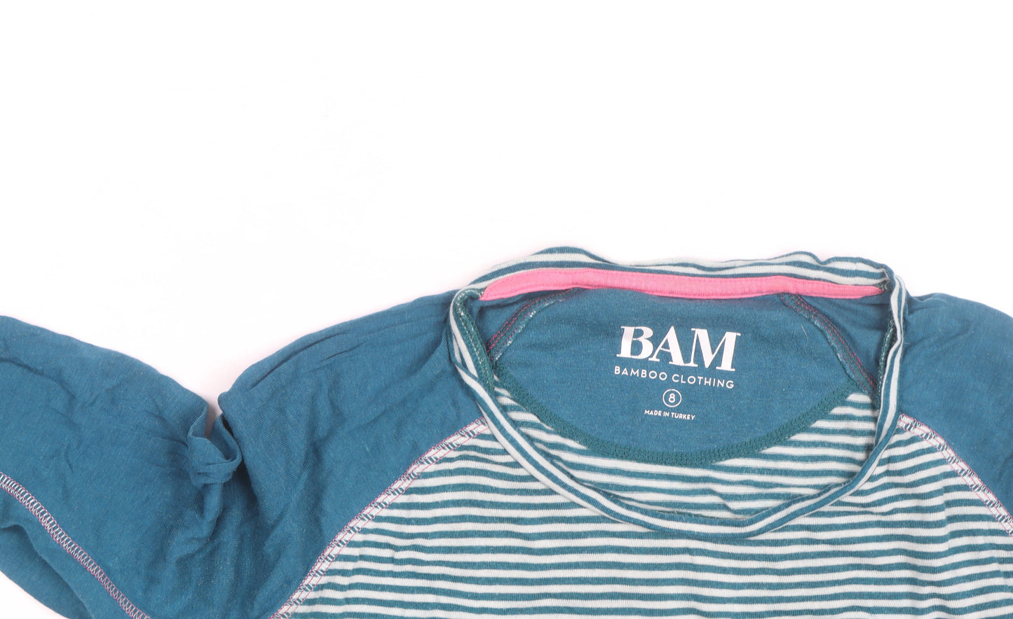 BAM Womens Blue Striped Bamboo Long Sleeve T-Shirt Size 8