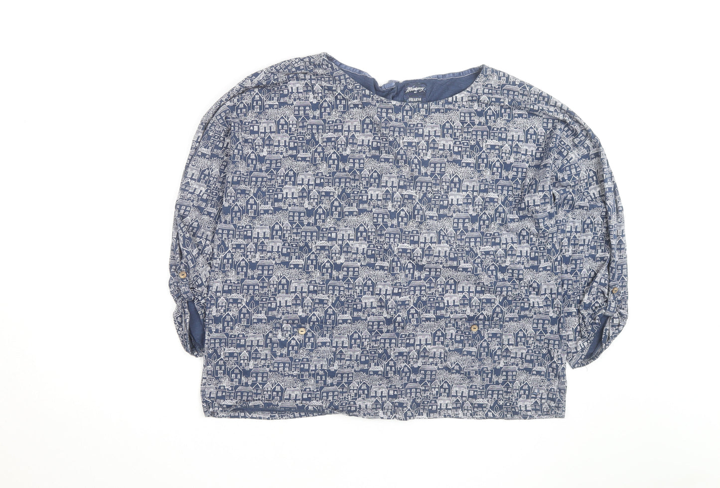 Mistral Women Blue City Print Cotton Tunic Blouse Size 18