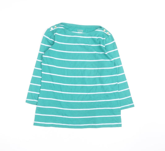 Lands' End Women's Green Striped Boat Neck Long Sleeve Cotton Top Size S