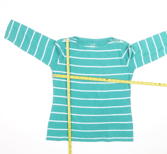 Lands' End Women's Green Striped Boat Neck Long Sleeve Cotton Top Size S