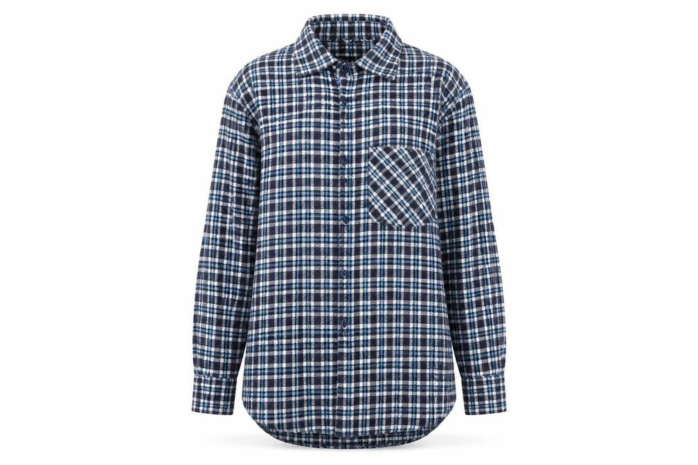 Boohoo Womens Blue Check Flannel Long Sleeve Button-Up Shirt Size 8