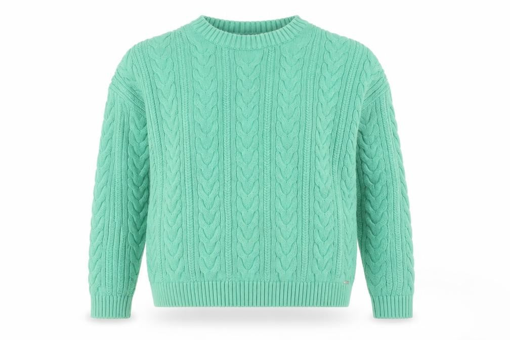 Superdry Women's Green Cable-Knit Cotton Jumper Size 8