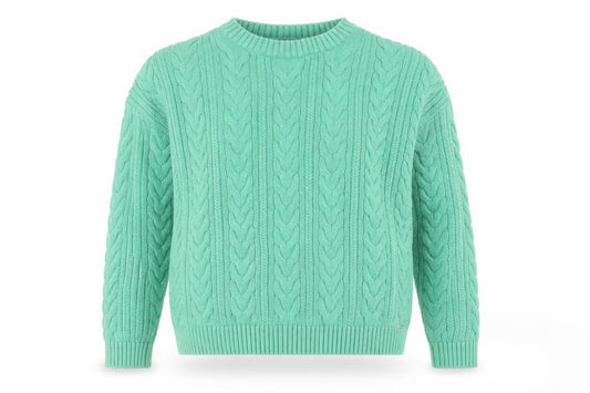 Superdry Women's Green Cable-Knit Cotton Jumper Size 8