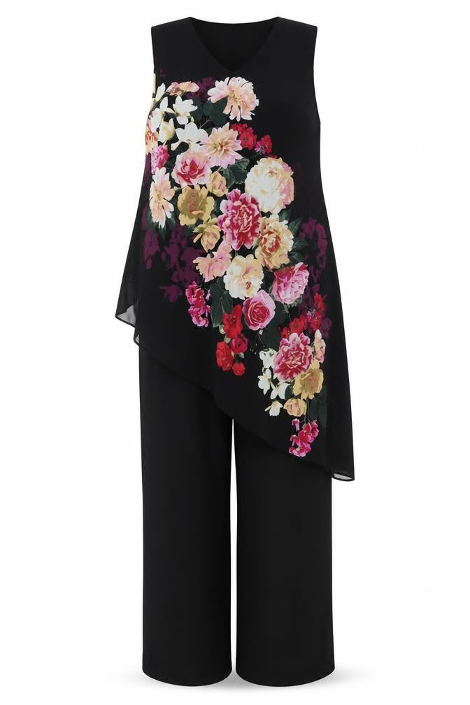 Evans Women's Black Floral Sleeveless Wide-Leg Jumpsuit Size 20
