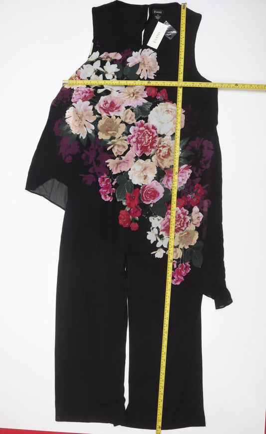 Evans Women's Black Floral Sleeveless Wide-Leg Jumpsuit Size 20