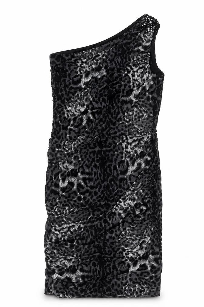 Planet Women's Black Animal Print One Shoulder Bodycon Dress Size 14