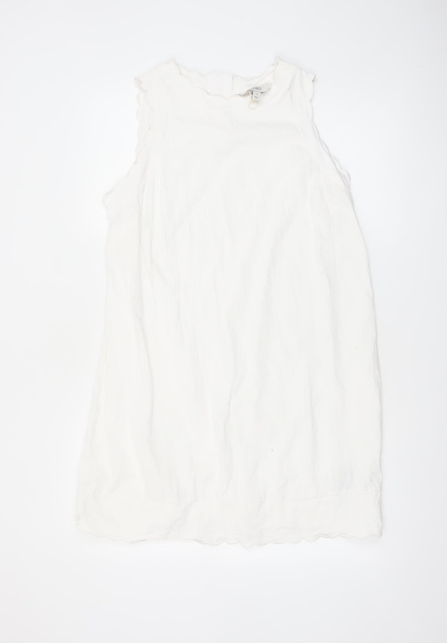 Marks and Spencer Women’s White Linen Blend Sleeveless Shift Dress Size 14