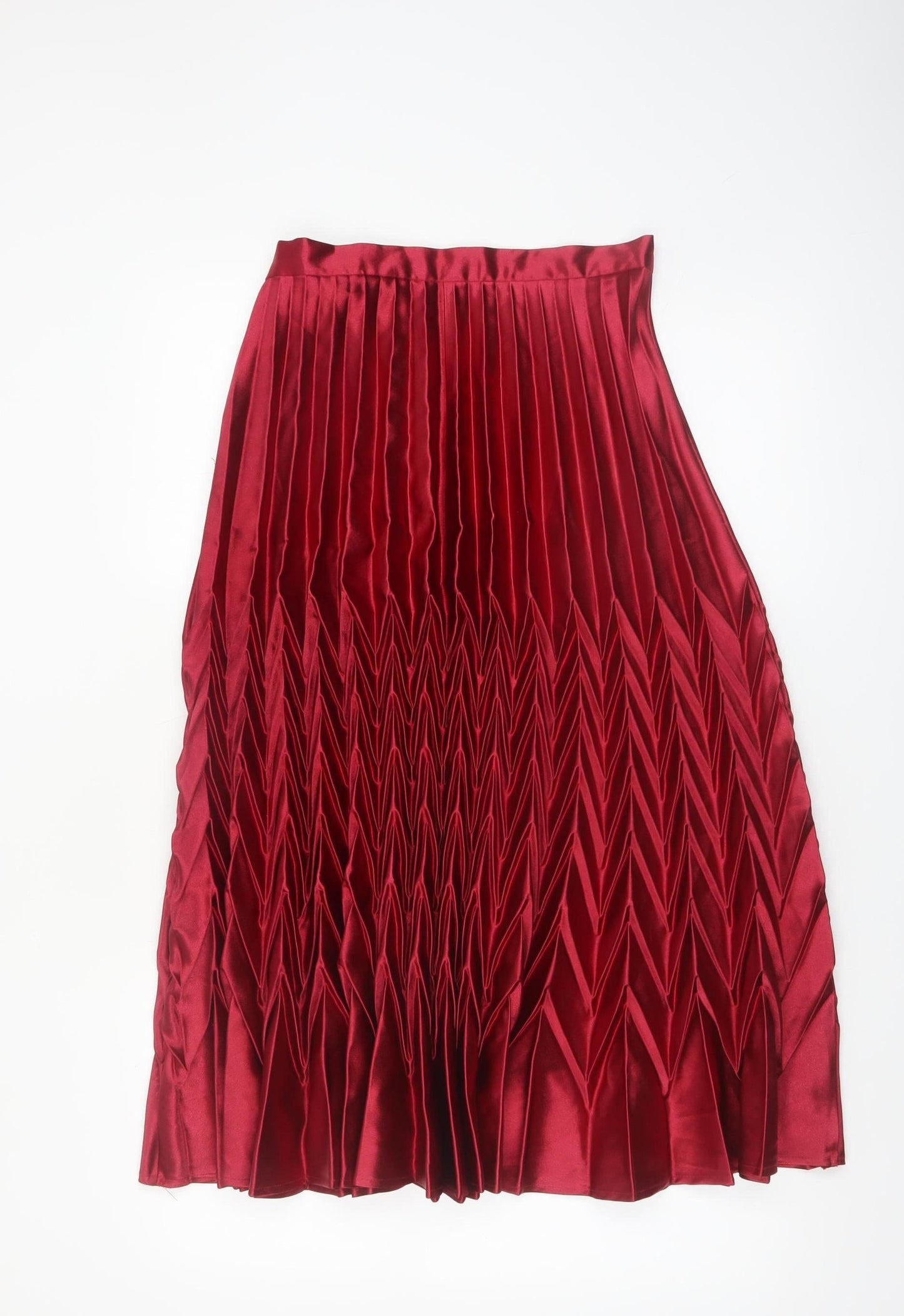 Retro & Icone Women's Red Pleated Satin Midi Skirt Size M