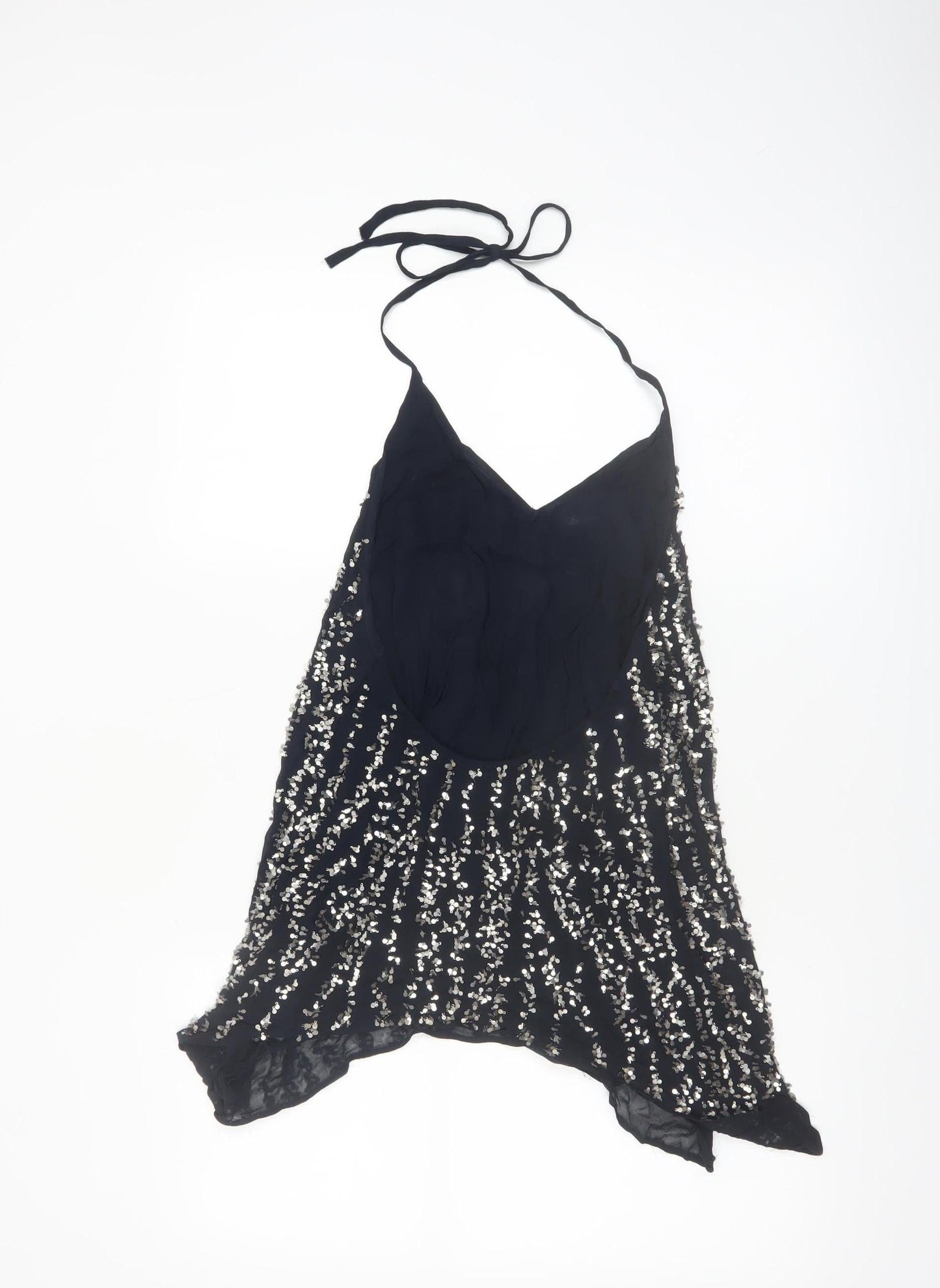 Zara Women Black Sequin Halter Camisole Party Top Size 8