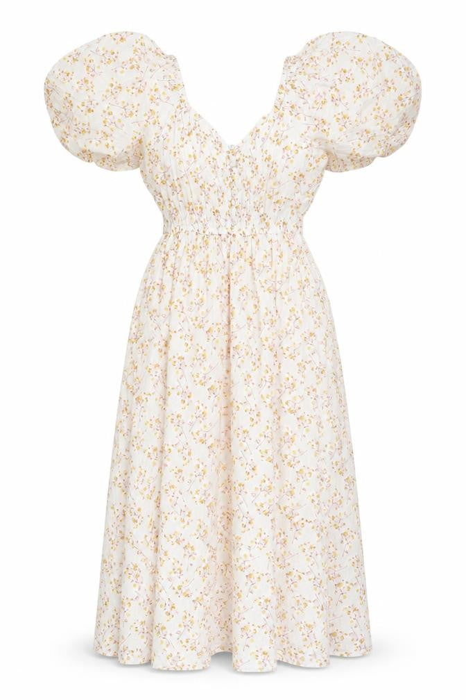 Next Women’s White Floral Puff Sleeve Midi Dress Size 6