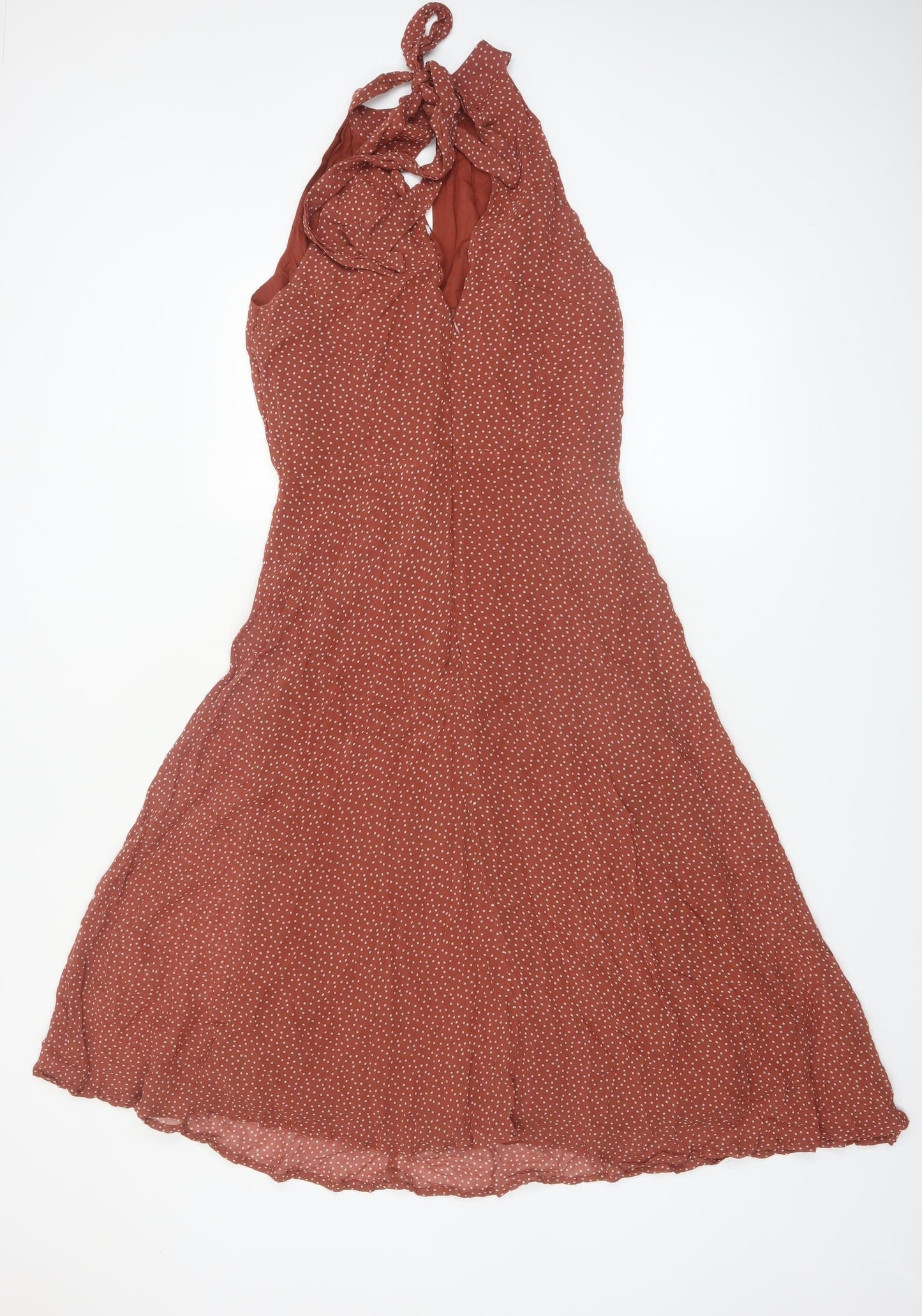 Next Women Brown Polka Dot Halter A-Line Midi Dress Size 12