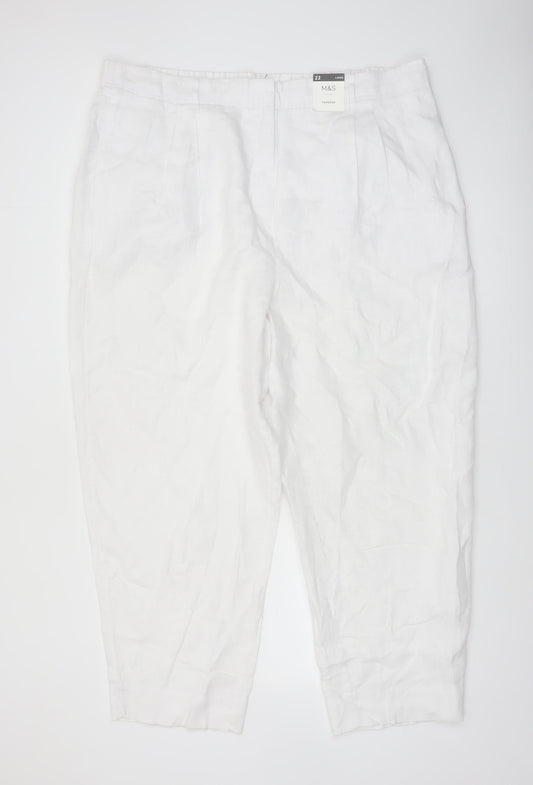 Marks and Spencer Women’s White Linen Tapered Trousers Size 22