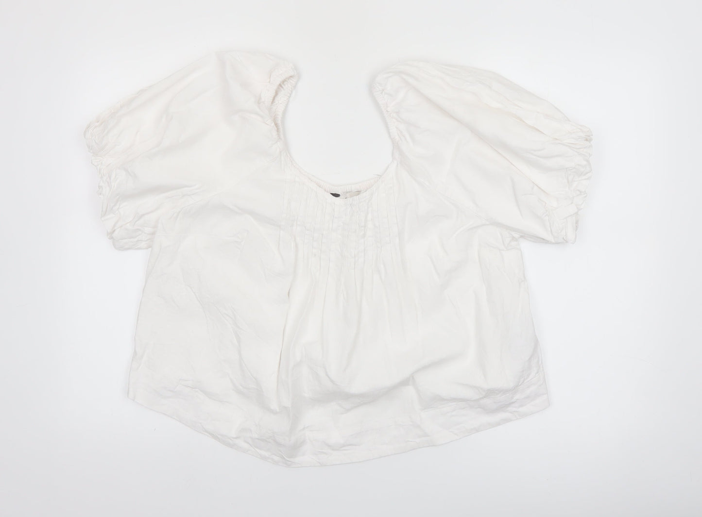 Marks and Spencer Womens White Linen Blend Puff Sleeve Blouse Size 14