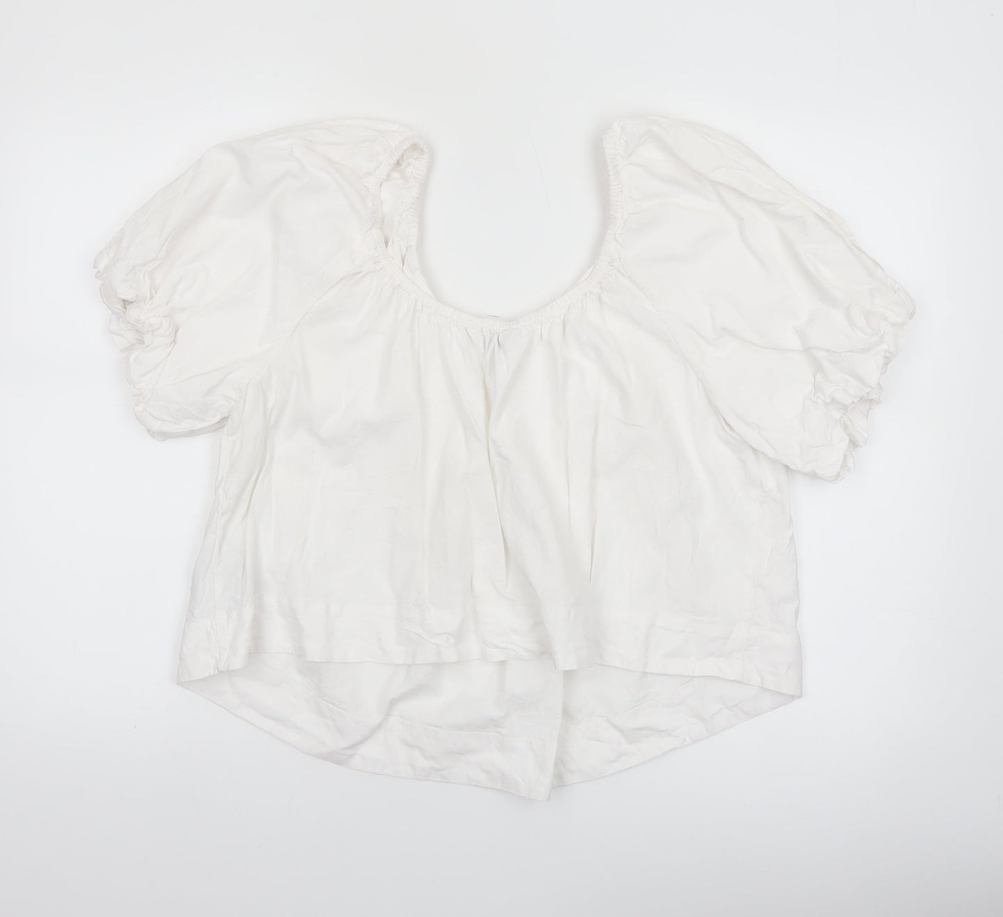 Marks and Spencer Womens White Linen Blend Puff Sleeve Blouse Size 14