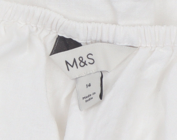 Marks and Spencer Womens White Linen Blend Puff Sleeve Blouse Size 14