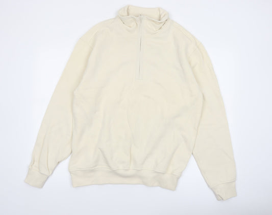 Atlant Mens Beige 1/4 Zip High Neck Sweatshirt Size L