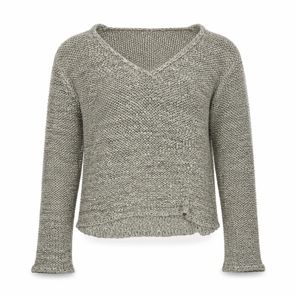 OFFshoot Women's Grey Chunky Knit V-Neck Jumper Size S