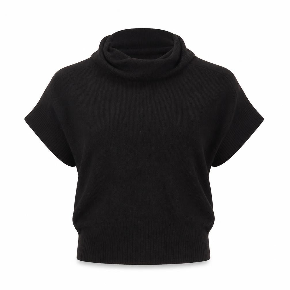 Topshop Women Black Wool Blend Cowl Neck Short Sleeve Jumper UK 6