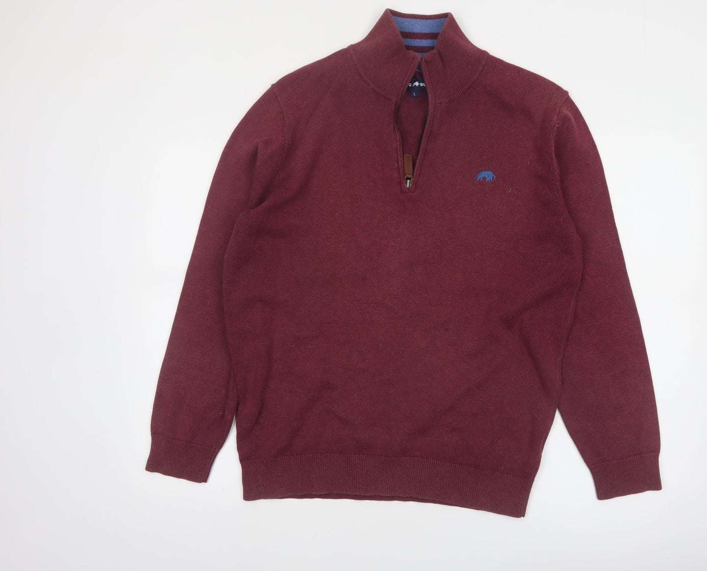 Raging Bull Men's Red 1/4 Zip Cotton Jumper Size L Classic Knit