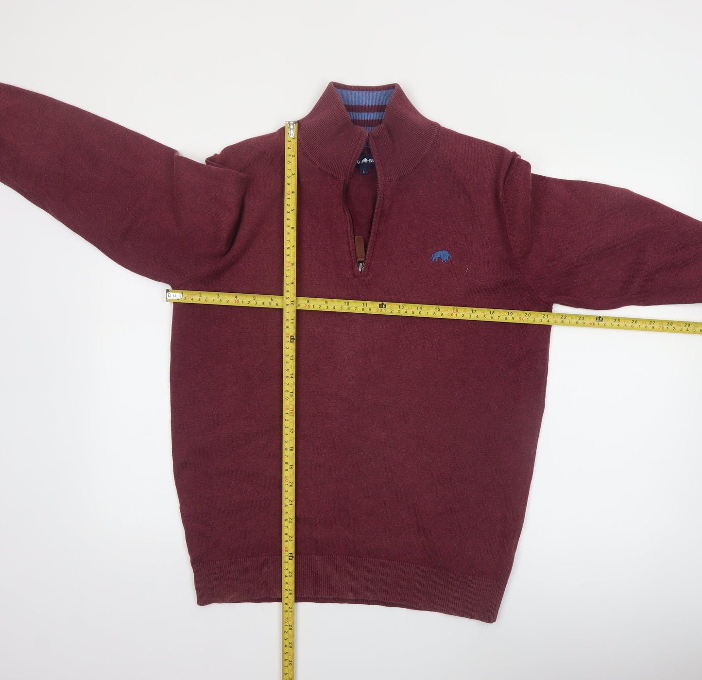 Raging Bull Men's Red 1/4 Zip Cotton Jumper Size L Classic Knit