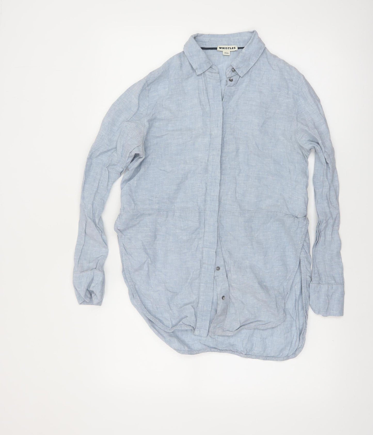 Whistles Women Blue Linen Long Sleeve Collared Button-Up Shirt UK 4