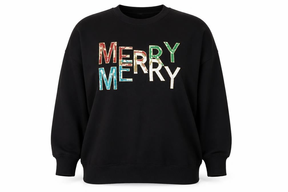 Next Women Black Sequin Merry Christmas Sweatshirt XXL