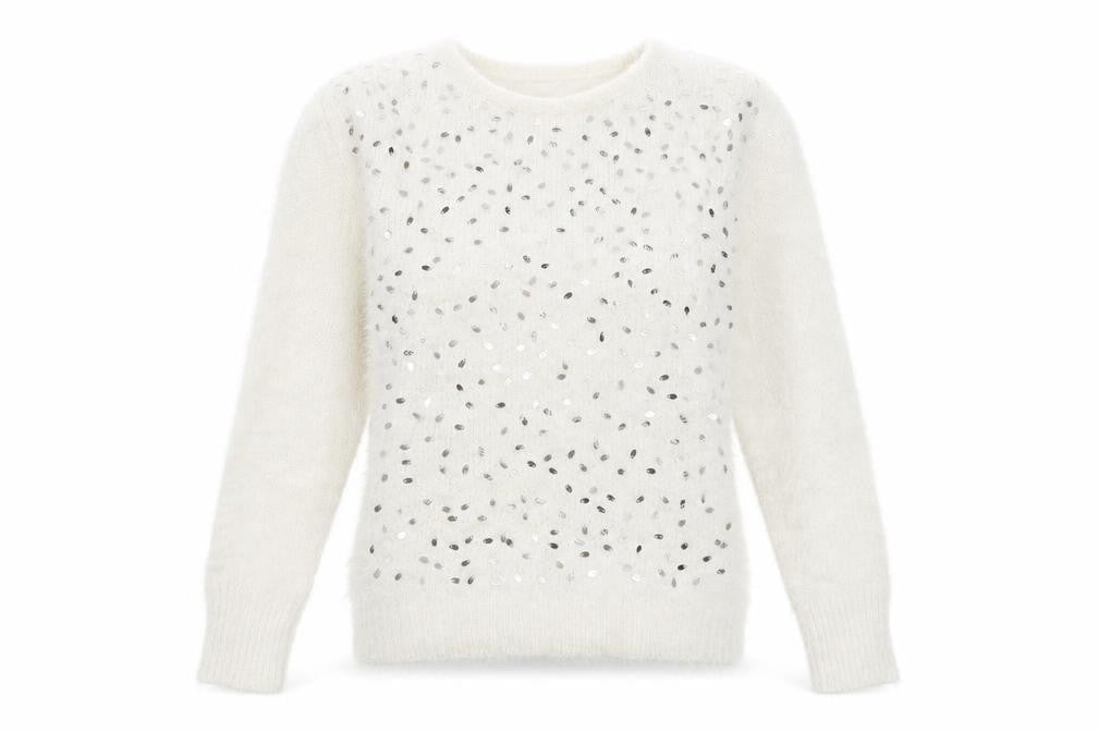 Quiz Womens Ivory Sequin Pullover Jumper Size S Long Sleeve Knit