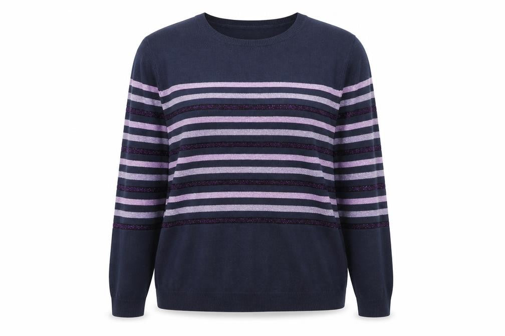 Maine New England Womens Blue Stripe Crew Neck Jumper Size 16