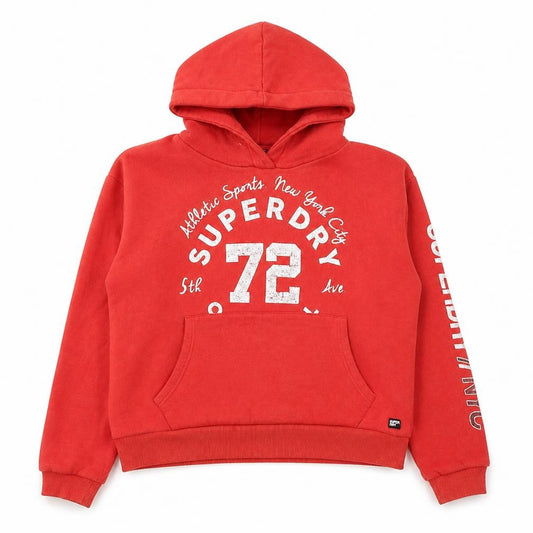 Superdry Womens Red Pullover Hoodie Medium Logo Print Casual