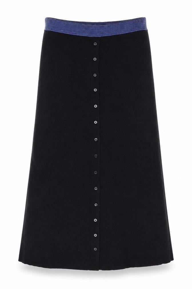 Planet Women’s Black A-Line Knit Midi Skirt Size M Button Front