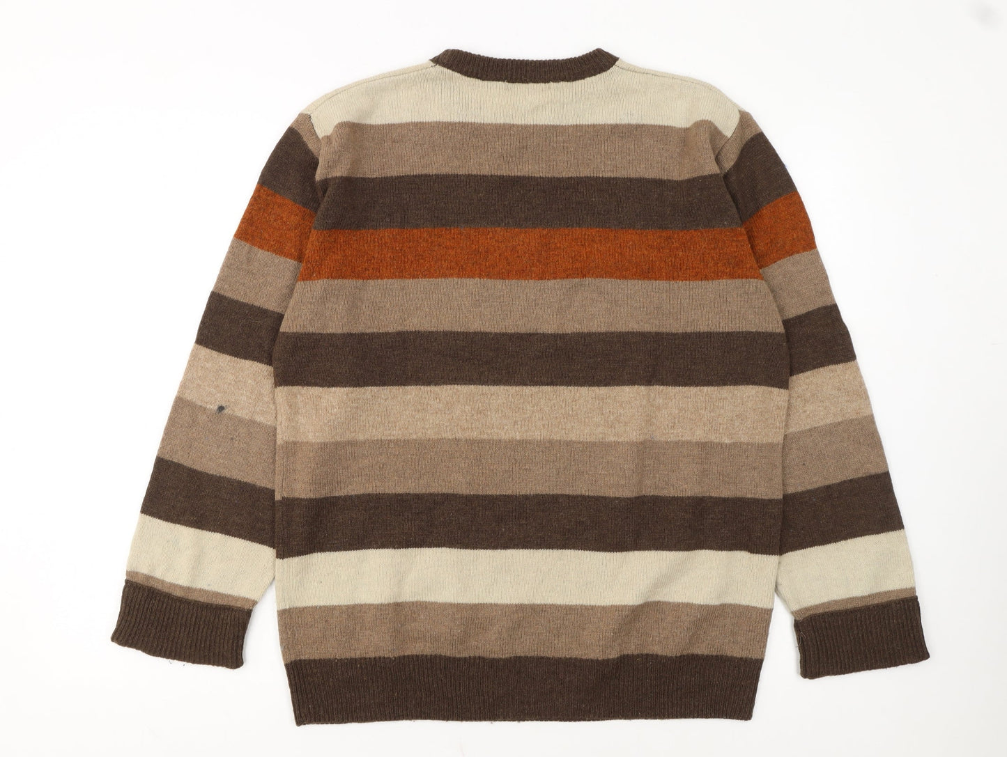 Wolsey Mens Brown Striped Lambswool Crew Neck Jumper Size L
