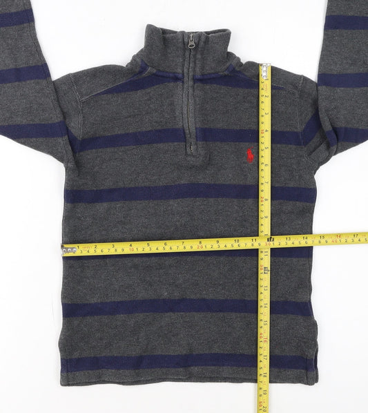 Ralph Lauren Boys Grey Striped 1/4 Zip Knit Sweatshirt Size 8 Years