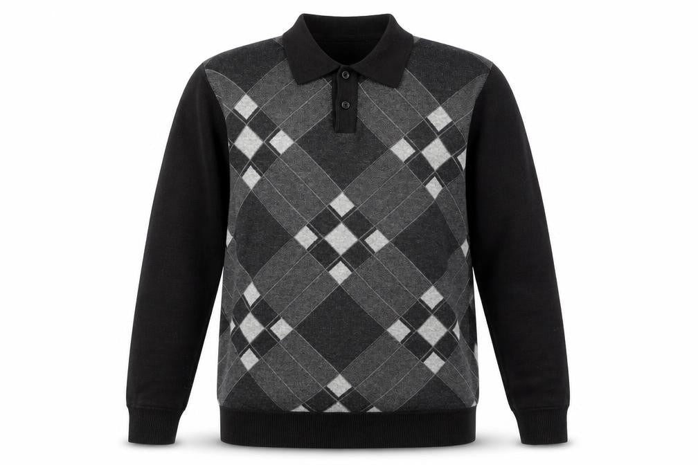 Smith & Taylor Men's Black Argyle Long Sleeve Polo - Size M