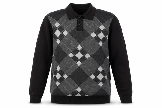 Smith & Taylor Men's Black Argyle Long Sleeve Polo - Size M