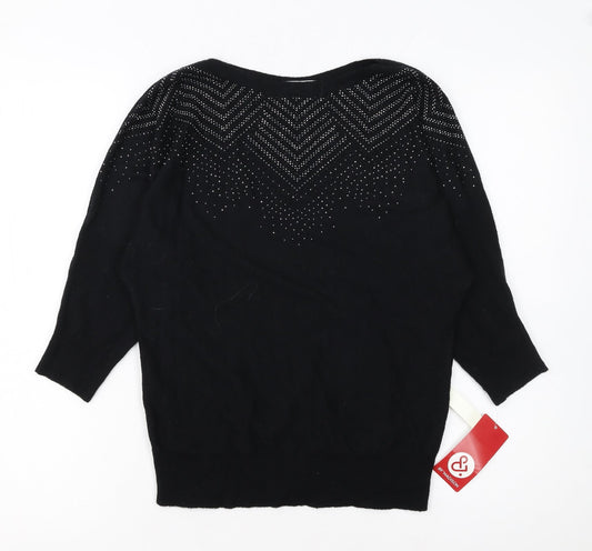 89th & Madison Womens Black Rhinestone Pullover Jumper Size S
