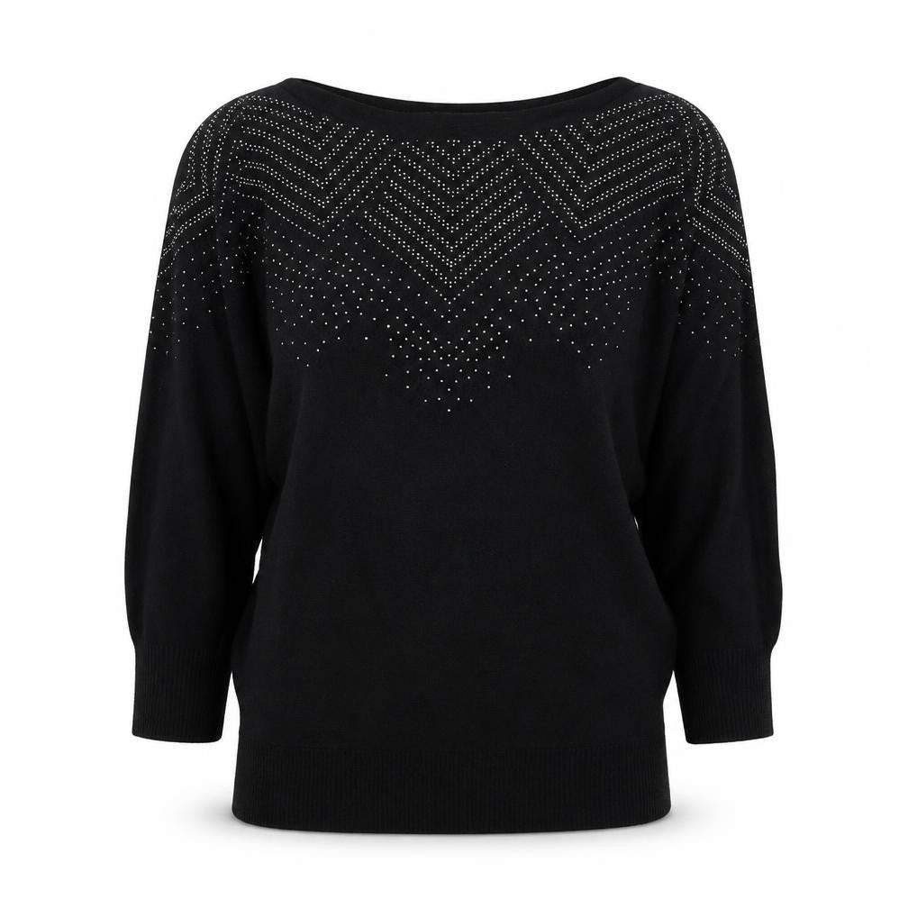 89th & Madison Womens Black Rhinestone Pullover Jumper Size S