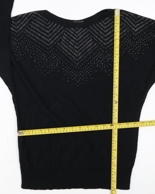 89th & Madison Womens Black Rhinestone Pullover Jumper Size S