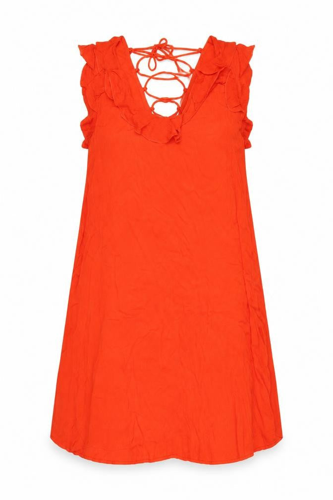 River Island Women’s Orange Ruffle Tie Back Sleeveless Shift Dress UK 10
