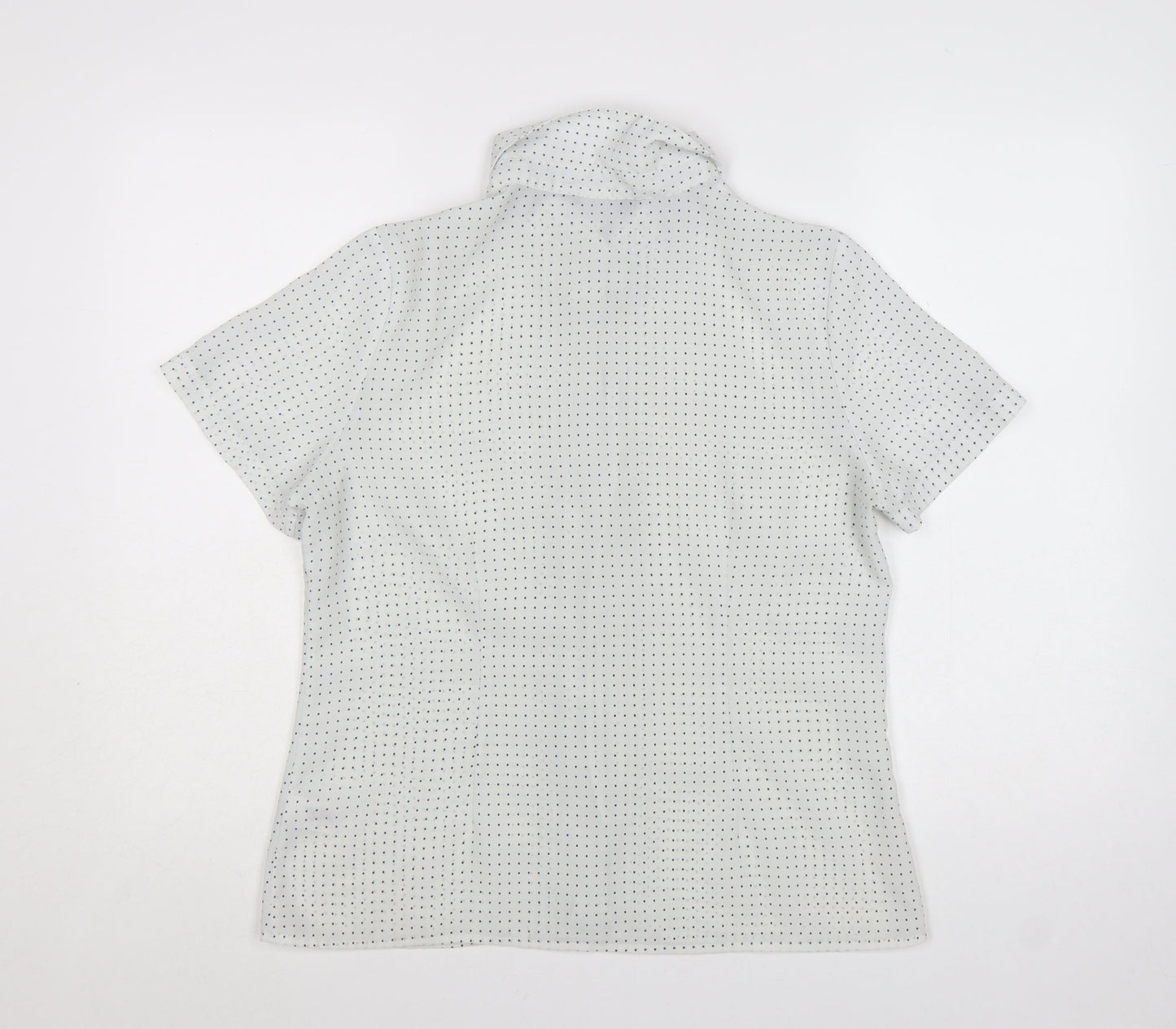 Bm Womens White Polka Dot Short Sleeve Button-Up Blouse Size 14